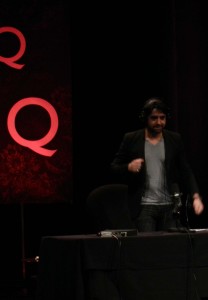 Jian Ghomeshi grooves during the live taping of his CBC radio show, Q.