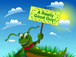 Illustration of a friendly slug in a bow tie holding a sign that says "a really good guy!" by Iryna Presley.