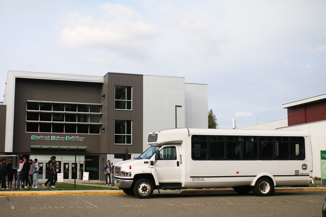 Photo of the SUS shuttle outside of the Student Union Building
