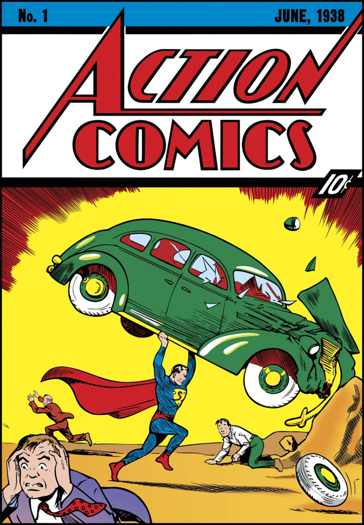 Cover of Action Comics #1, showing Superman lifting a car