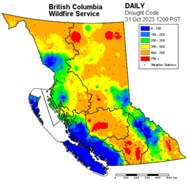 A graph displaying droughts across BC