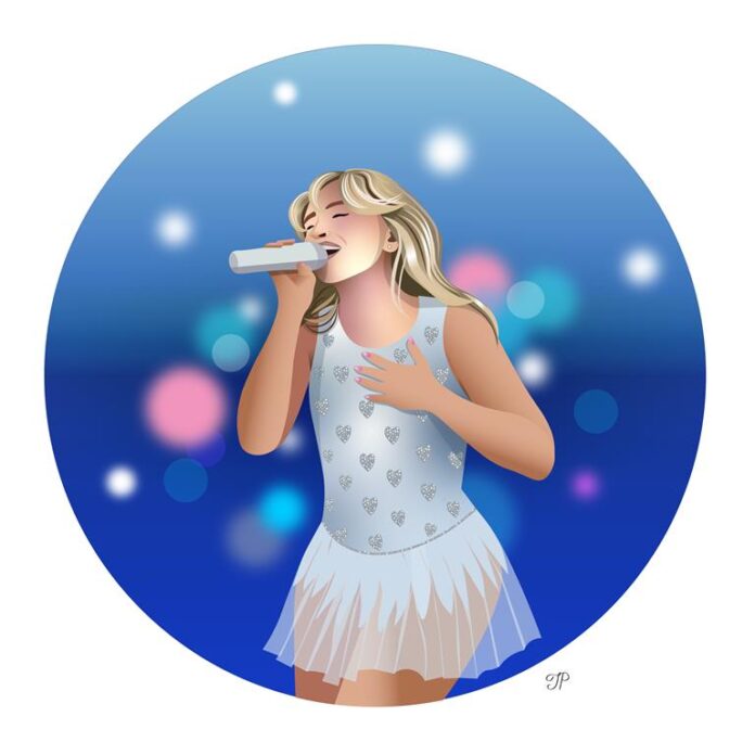 An image of Sabrina Carpenter singing.