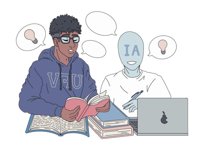 A student studying with a personified version of AI