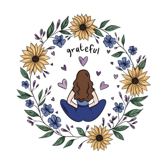 meditating girl surrounded by flowers