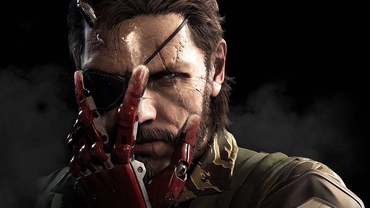 Metal Gear Solid V: The Phantom Pain cover art. Solid Snake with metal hand over face