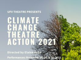Poster for Climate Change Theatre Action 2021, directed by Elain Avila, performances November 25, 26, & 27, 2021.
