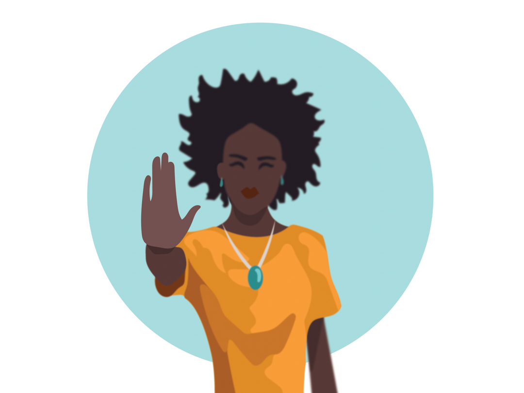 Illustration of a person holding out their hand to say 