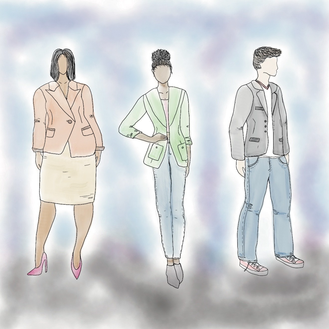 Illustration of blazers being used in different types of outfits