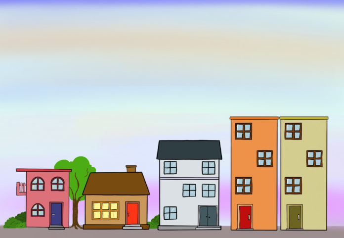 Illustration of different styles of houses and apartments