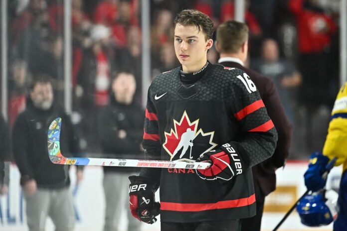 North Vancouver's Connor Bedard scored 2 goals on Januray 2 in Canada's quarter-final game against Slovakia.