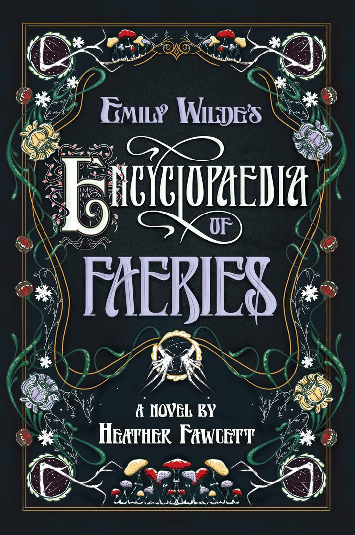 A book cover with botanical drawings of flowers and vines and mushrooms surrounding the text 