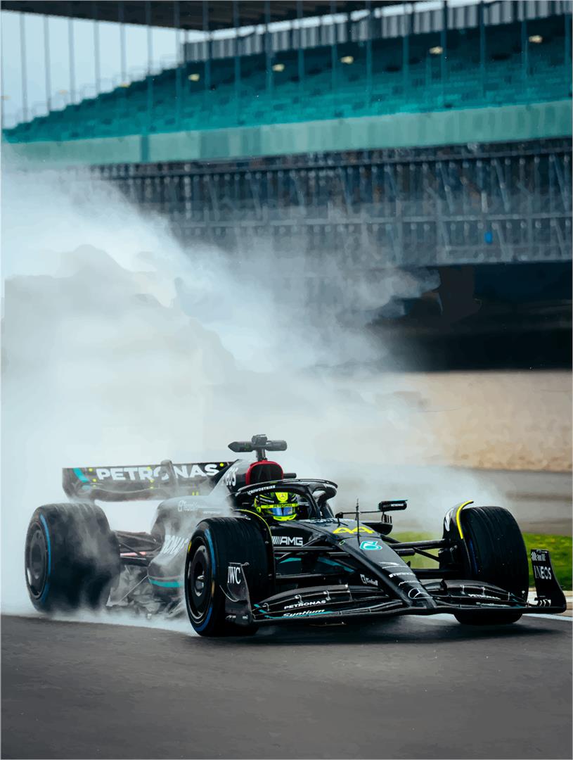 A Mercedes - AMG F1 Petronas revving up its engine