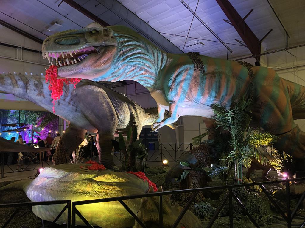 A photo taken at the event of a large scale t-rex model.