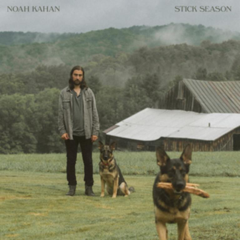 The album cover for Stick season featuring a photo of Noah and his dog standing in a field.