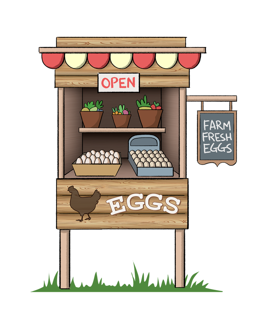 An illustration of a market stand with 