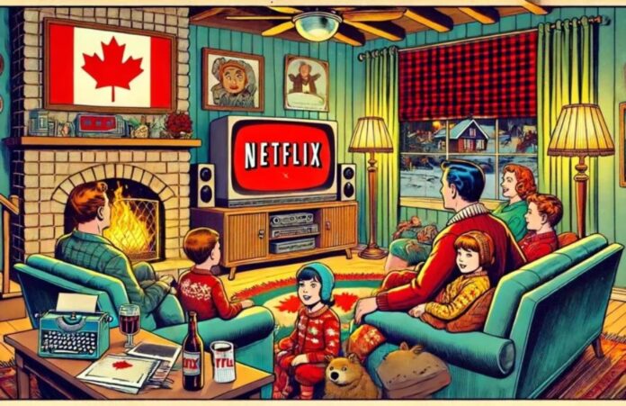 An image of a Canadian family watching netflix